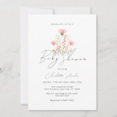 Elegante Wildblume Blumenkalligraphie Kinderdusche Einladung (Vorderseite)