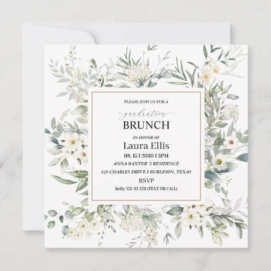 Elegante Wildblume Blumenkohl Abschluss Brunch Einladung (Vorderseite)