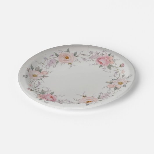 Elegante Wildblume Blumenmuster Sommerhochzeit Pappteller (Schrägansicht)