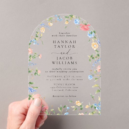 Elegante Wildblume Blumenstrauß Acryleinladungen (Insitu (Handheld))