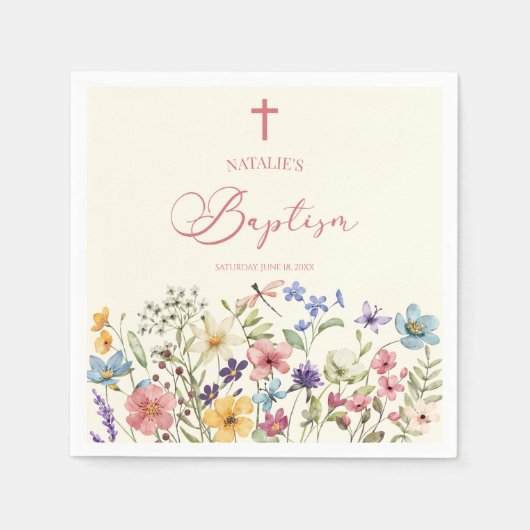Elegante Wildblume Blumentaufen Serviette (Vorderseite)