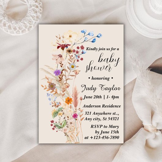 Elegante Wildblume Boho Baby Shower Einladung