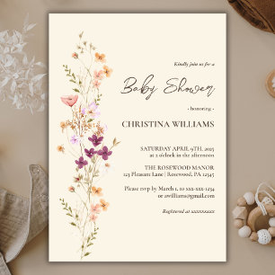 Elegante Wildblume Boho Beige Yellow Baby Shower Einladung