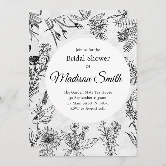 Elegante Wildblume Boho Bridal Einladung (Vorne/Hinten)