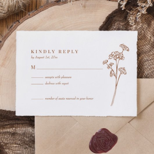 Elegante Wildblume Boho Burnt Orange Wedding RSVP Karte