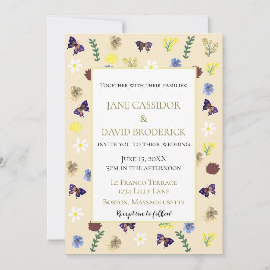 Elegante Wildblume Boho Eggshell Wedding Einladung (Vorderseite)