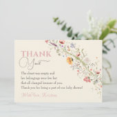Elegante Wildblume Boho Floral Baby Shower Dankeskarte (Stehend Vorderseite)