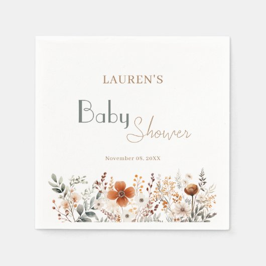 Elegante Wildblume Boho Gender Neutral Baby Shower Serviette (Vorderseite)