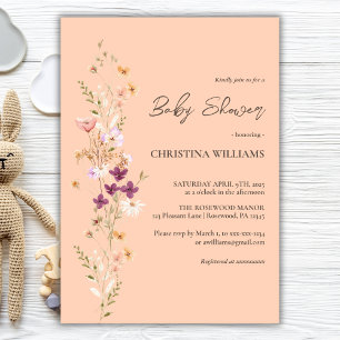 Elegante Wildblume Boho Peach Baby Shower Einladung