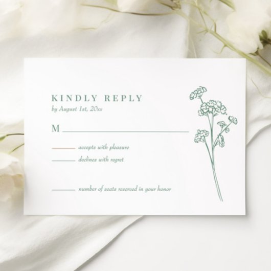 Elegante Wildblume Boho Spring Green Wedding RSVP Karte
