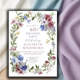 Elegante Wildblume Boho Wasserfarbe 50. Geburtstag Einladung