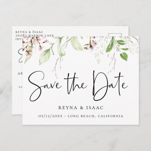 Elegante Wildblume Botanisch Save the Date Ankündigungspostkarte (Vorne/Hinten)