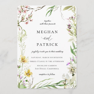 Elegante Wildblume Botanischer Rahmen Hochzeit Einladung