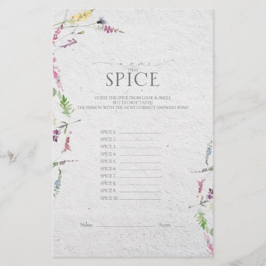 Elegante Wildblume Botanisches Brautparty Spiel (Vorderseite)