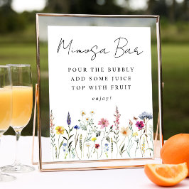 Elegante Wildblume Brautparty Mimosa Bar Sign Poster
