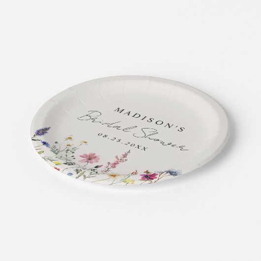 Elegante Wildblume Brautparty Pappteller (Schrägansicht)