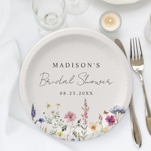 Elegante Wildblume Brautparty Pappteller