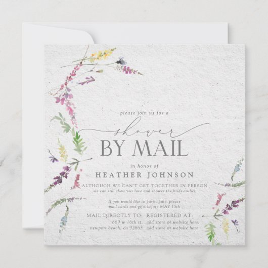 Elegante Wildblume Bridal Script Shower by Mail Einladung (Vorderseite)