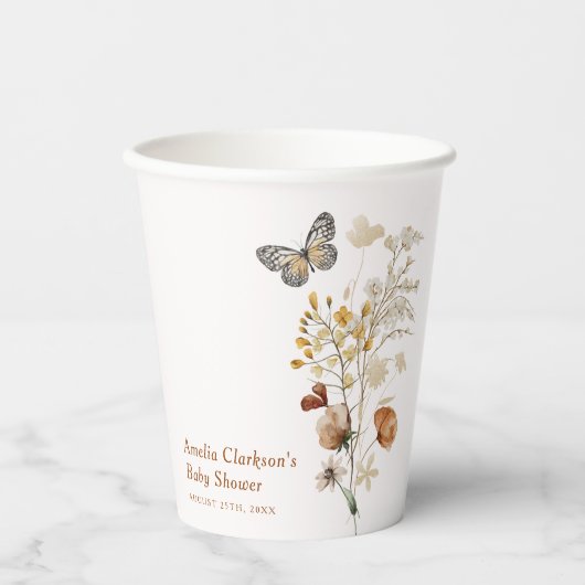 Elegante Wildblume Butterfly Babydusche Pappbecher (Vorderseite)
