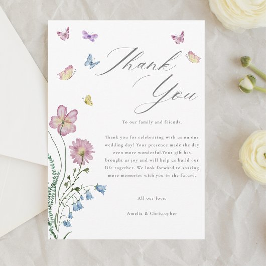 Elegante Wildblume Butterfly Wedding Dankeskarte