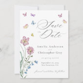 Elegante Wildblume Butterfly Wedding Save the Date Einladung (Vorderseite)