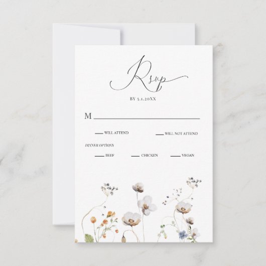 Elegante Wildblume Calligraphy Wedding RSVP Card Einladung (Vorderseite)