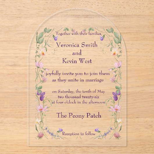 Elegante Wildblume Clear Acrylic Wedding Einladung (Vorderseite)