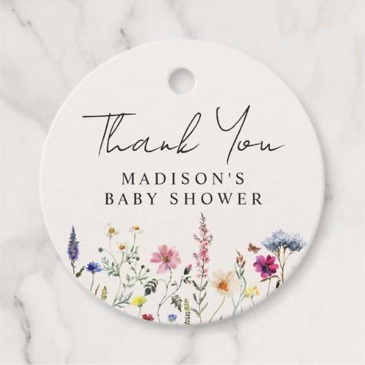 Elegante Wildblume Cream Baby Dusche Vielen Dank Geschenkanhänger (Vorderseite)