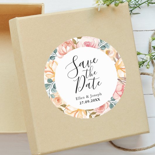 Elegante Wildblume Custom Wedding Save the Date Runder Aufkleber