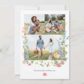 Elegante Wildblume Drei Foto Hochzeit Save The Date (Rückseite)