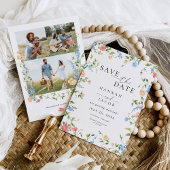 Elegante Wildblume Drei Foto Hochzeit Save The Date