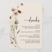 Elegante Wildblume Drinks Hochzeit Menükarte (Vorderseite)
