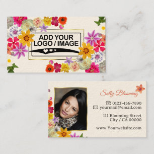 Elegante Wildblume Elfenbein mit Logo und Foto Visitenkarte