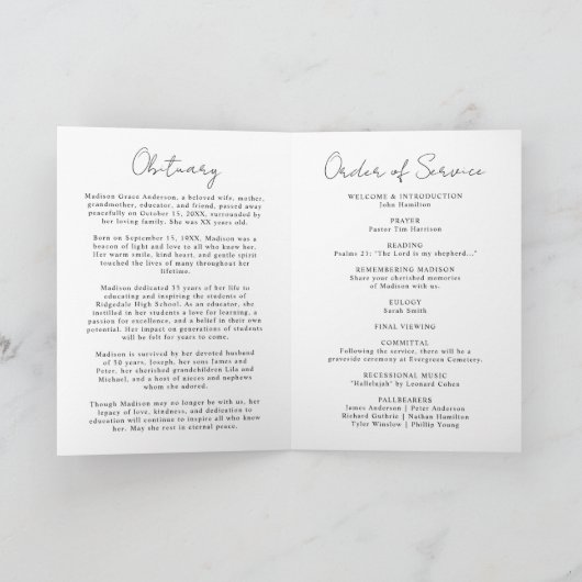 Elegante Wildblume Feier zur Beerdigung des Lebens Programm (Innenseite)