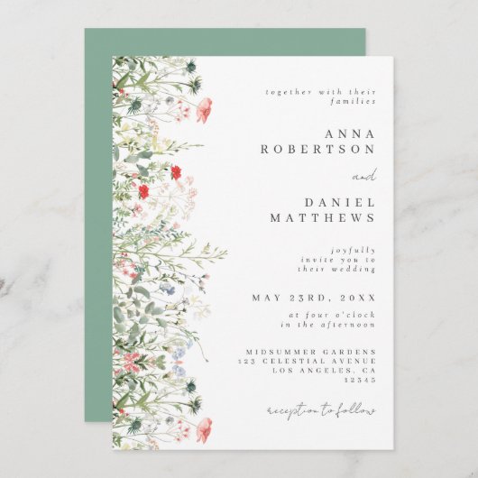 Elegante Wildblume Field Wedding Einladung (Vorne/Hinten)