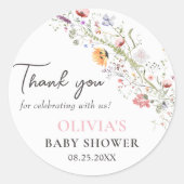 Elegante Wildblume Floral Baby Shower Sticker (Vorderseite)