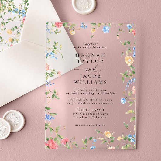 Elegante Wildblume Floral Boho Wedding Acryleinladungen