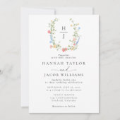 Elegante Wildblume Floral Monogram Wedding Einladung (Vorderseite)