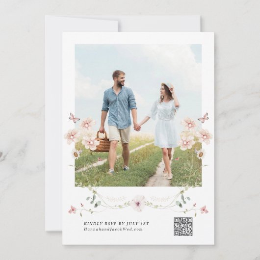 Elegante Wildblume Floral QR Code UAWG Wedding Einladung (Rückseite)