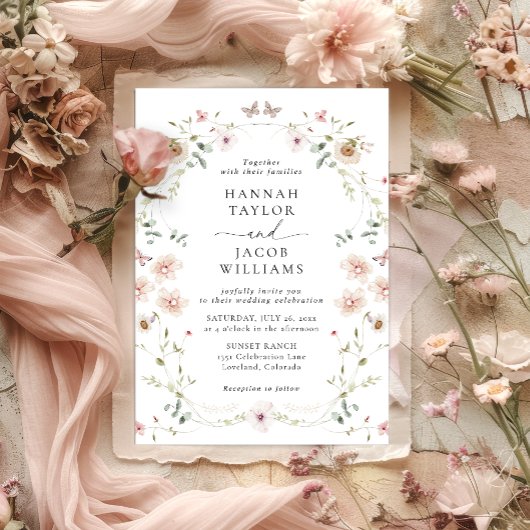 Elegante Wildblume Floral QR Code UAWG Wedding Einladung