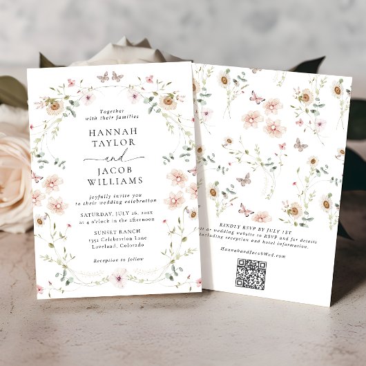 Elegante Wildblume Floral QR Code UAWG Wedding Einladung