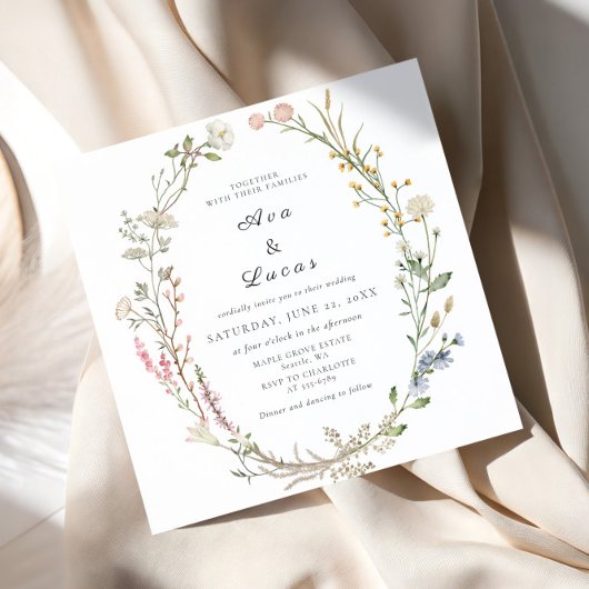 Elegante Wildblume Floral Wedding Garden Grüne Einladung