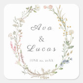Elegante Wildblume Floral Wedding Garden Grüne Quadratischer Aufkleber (Vorderseite)