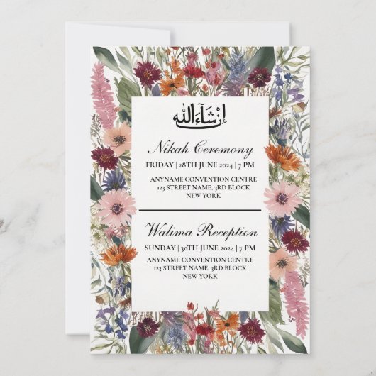 Elegante Wildblume Frame muslimische Hochzeit Nika Einladung (Rückseite)
