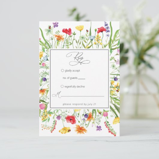 Elegante Wildblume Frame Wedding Response Card RSVP Karte (Stehend Vorderseite)