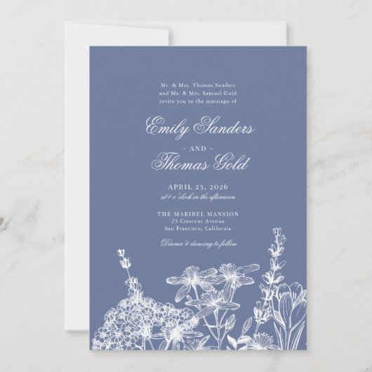 Elegante Wildblume Garden Script Hochzeit Einladung (Vorderseite)
