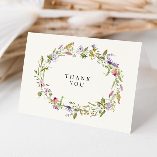 Elegante Wildblume Garden Wreath Wedding Dankeskarte