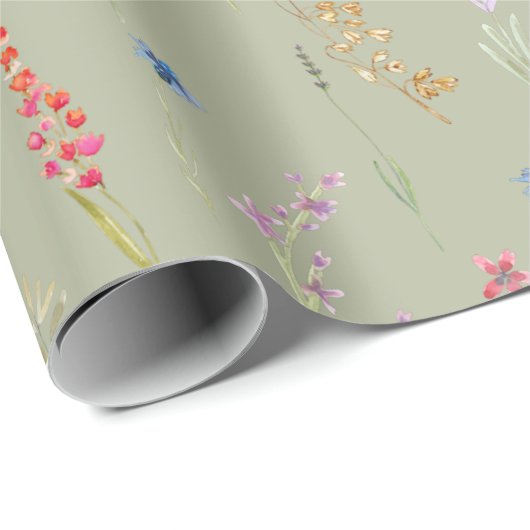 Elegante Wildblume Gartengarten Grün Geschenkpapier (Rolleneckpunkt)