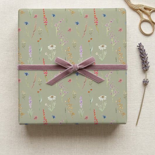 Elegante Wildblume Gartengarten Grün Geschenkpapier