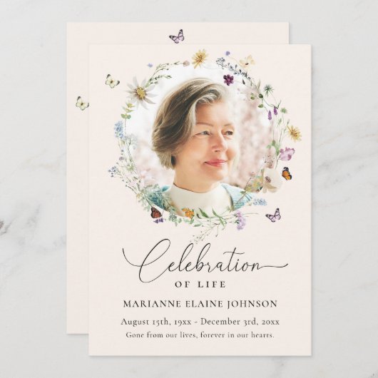 Elegante Wildblume - Gedenkfeier Einladung (Vorne/Hinten)